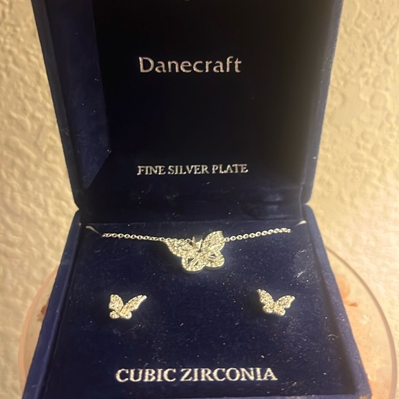 Danecraft Jewelry Danecraft Cubic Zirconia Butterfly Necklace And Earrings Fine Silver Plate